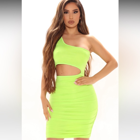 Green One Shoulder Cutout Dress - Picture 3 of 3